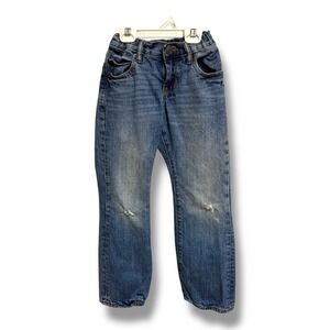 Gap Kids Boys Boot Fit Jeans Blue Distressed Size 7 Adjustable‎ Waist